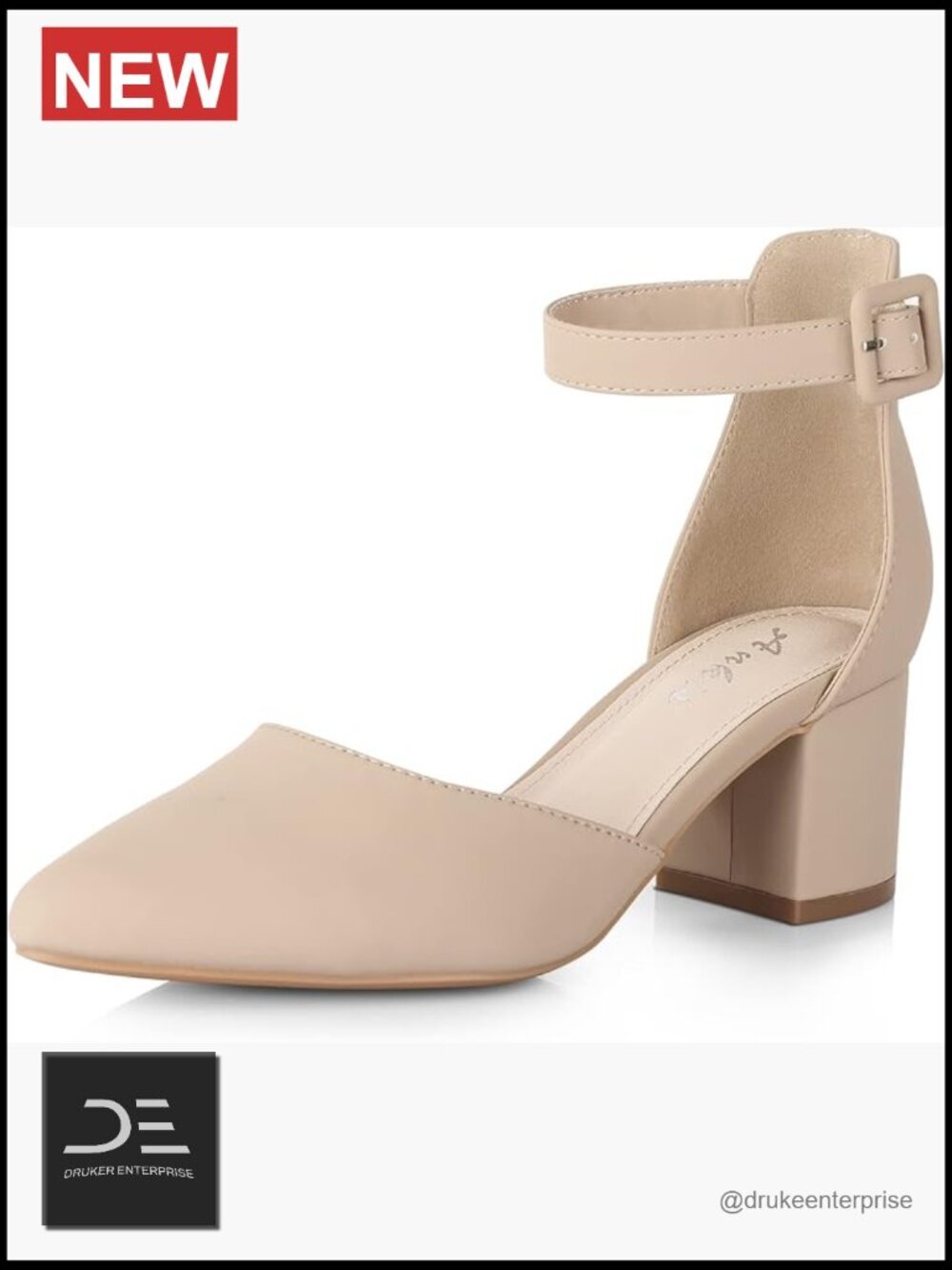 Closed Toe Pointed Heels with Ankle Strap - 2.25 Inch Block Chunky Heel Pumps